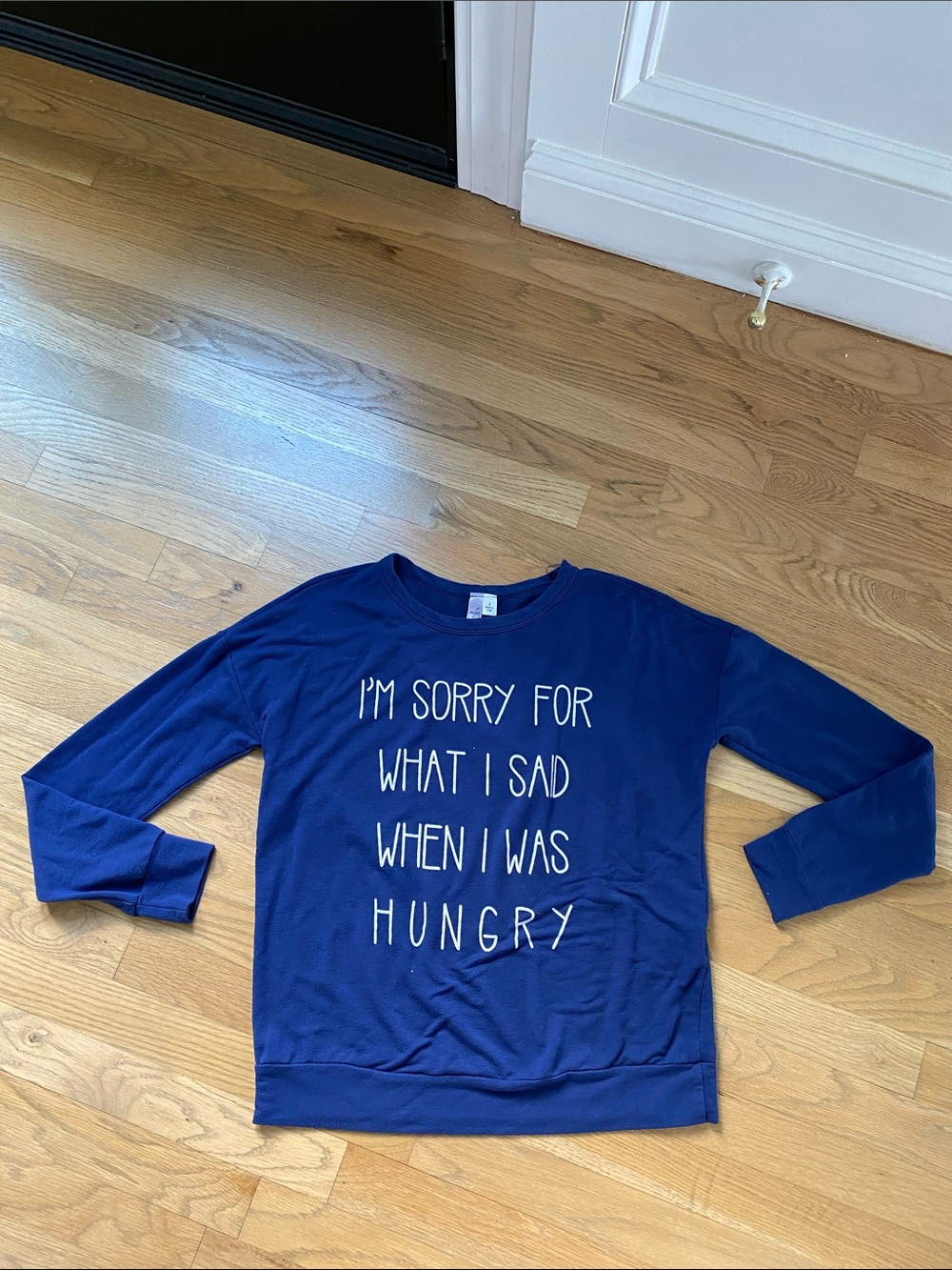 Alya S Navy Top with Script Tag “I’m sorry for what I said when I was hungry”